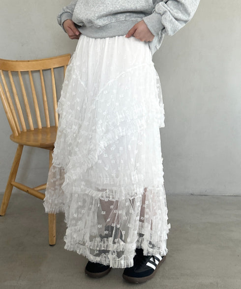 ボリュームレース花柄ロングスカート | MD2252055 | ホワイト