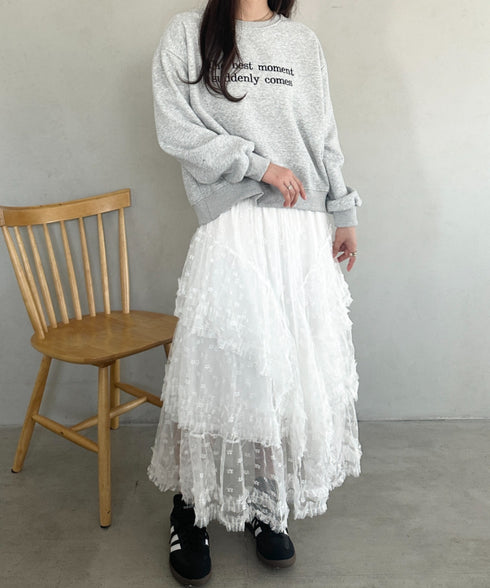 ボリュームレース花柄ロングスカート | MD2252055 | ホワイト