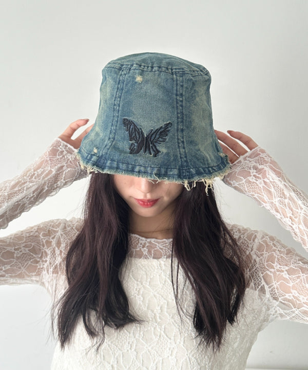 蝶刺繍ダメージデニムバケハ | WR5252030 | ブルー