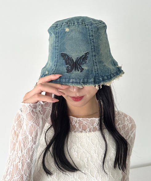 蝶刺繍ダメージデニムバケハ | WR5252030 | ブルー