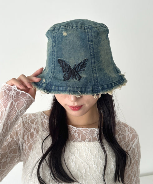 蝶刺繍ダメージデニムバケハ | WR5252030 | ブルー