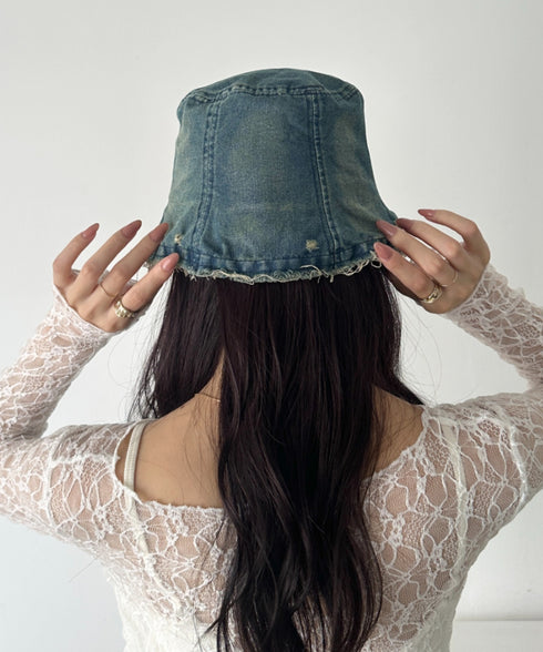 蝶刺繍ダメージデニムバケハ | WR5252030 | ブルー