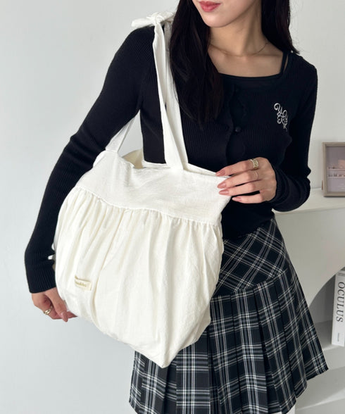 【A4収納可能】フリルリボントート | WR1252032 | ホワイト