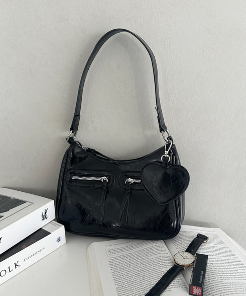 ハートチャーム付きPU 2WAYショルダーバッグ | WR1253012 | ブラック