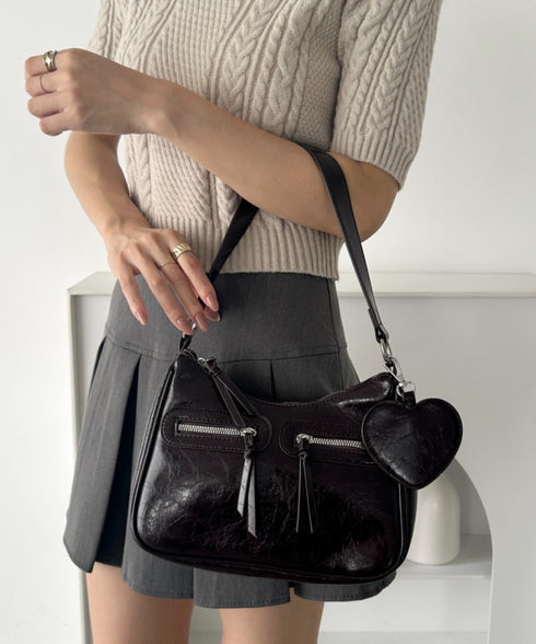 ハートチャーム付きPU 2WAYショルダーバッグ | WR1253012 | ダークブラウン