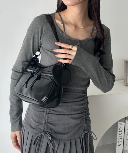 ハートチャーム付きPU 2WAYショルダーバッグ | WR1253012 | ブラック