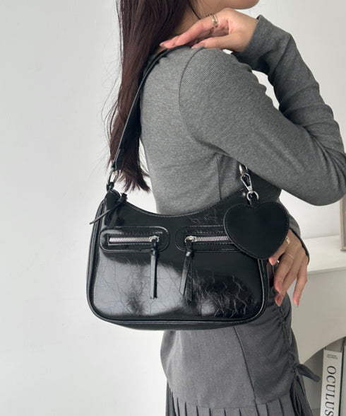 ハートチャーム付きPU 2WAYショルダーバッグ | WR1253012 | ブラック