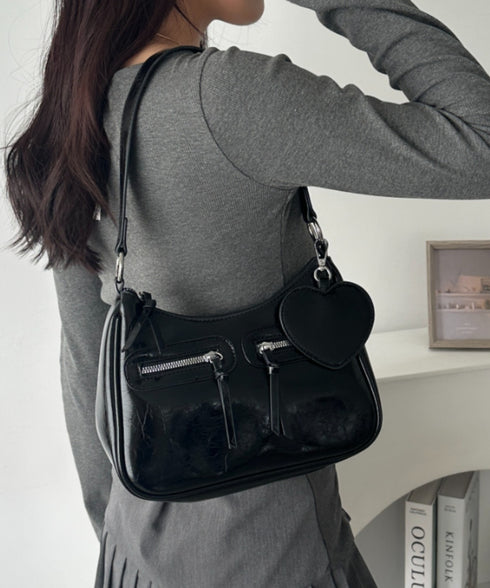 ハートチャーム付きPU 2WAYショルダーバッグ | WR1253012 | ブラック