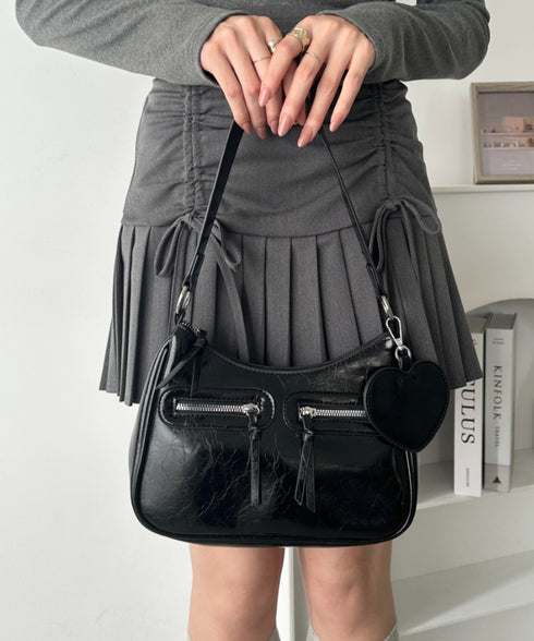 ハートチャーム付きPU 2WAYショルダーバッグ | WR1253012 | ブラック