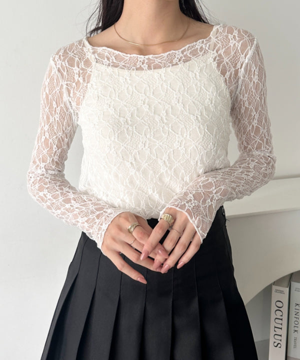 レースシアー長袖トップス | WR2253015 | ホワイト