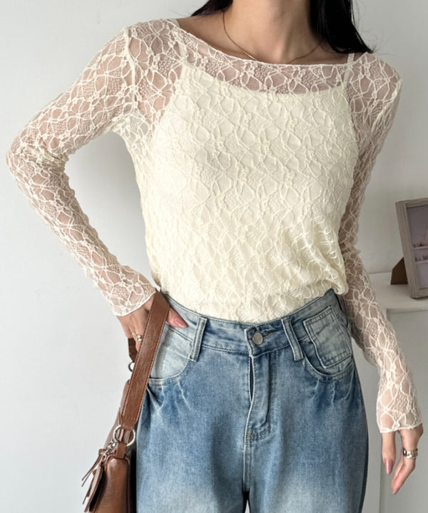 レースシアー長袖トップス | WR2253015 | アイボリー