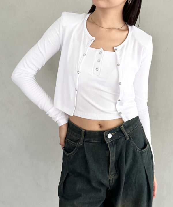 【2点セット】スナップボタンリブアンサンブル | BA2253001 | ホワイト