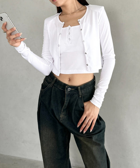 【2点セット】スナップボタンリブアンサンブル | BA2253001 | ホワイト