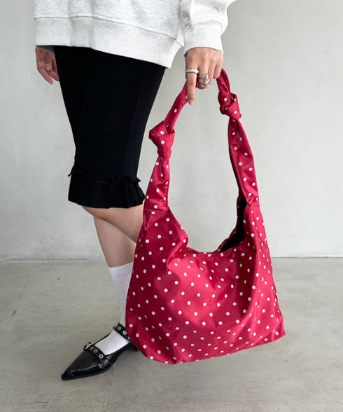 ドット柄サテンワンハンドルショルダーバッグ | BA1256006 | レッド