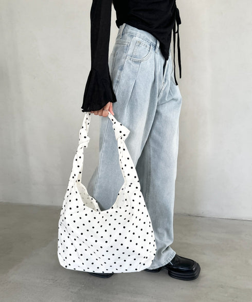 ドット柄サテンワンハンドルショルダーバッグ | BA1256006 | ホワイト