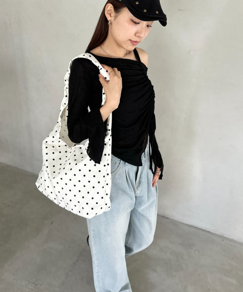 ドット柄サテンワンハンドルショルダーバッグ | BA1256006 | ホワイト