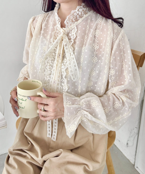 ドビードットフリルシアーブラウス | SL2253011 | アイボリー