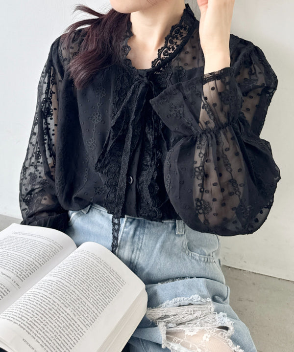 ドビードットフリルシアーブラウス | SL2253011 | ブラック