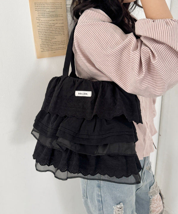 コットンレースフリルトートバッグ | SL1256016 | ブラック