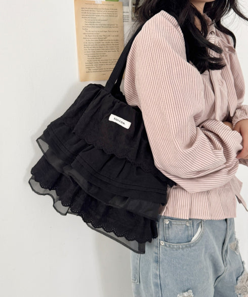 コットンレースフリルトートバッグ | SL1256016 | ブラック