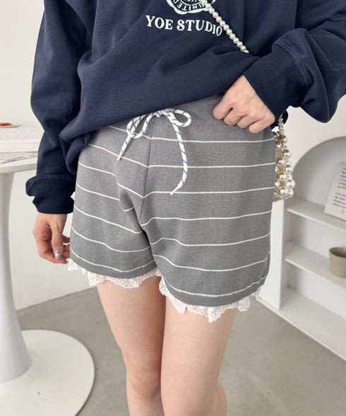 裾レースボーダーリブショートパンツ | SL2256018 | グレー