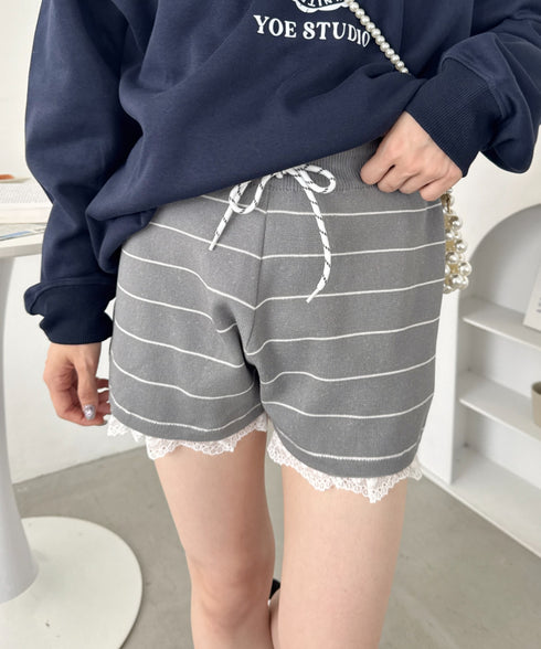 裾レースボーダーリブショートパンツ | SL2256018 | グレー