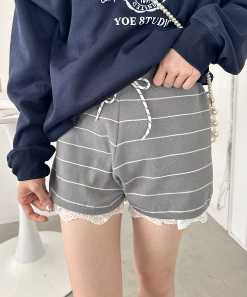 裾レースボーダーリブショートパンツ | SL2256018 | グレー
