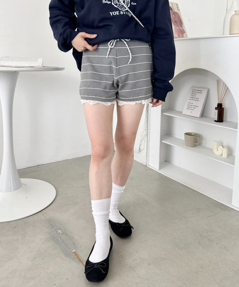 裾レースボーダーリブショートパンツ | SL2256018 | グレー