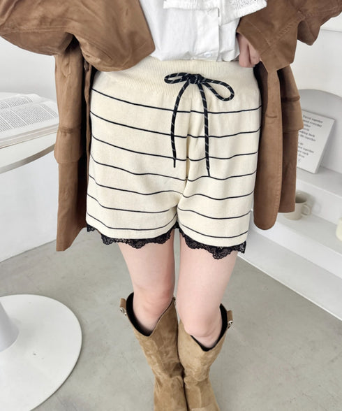 裾レースボーダーリブショートパンツ | SL2256018 | アイボリー
