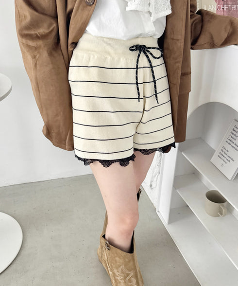 裾レースボーダーリブショートパンツ | SL2256018 | アイボリー
