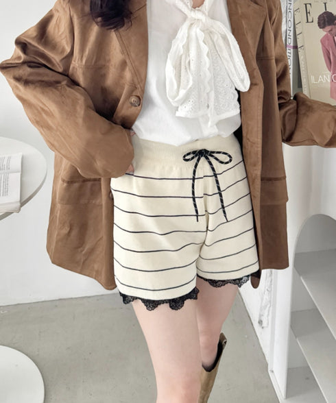 裾レースボーダーリブショートパンツ | SL2256018 | アイボリー