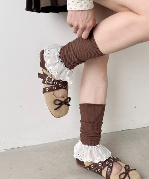 コットンレース付きリブレッグウォーマー | SL6256023 | ブラウン