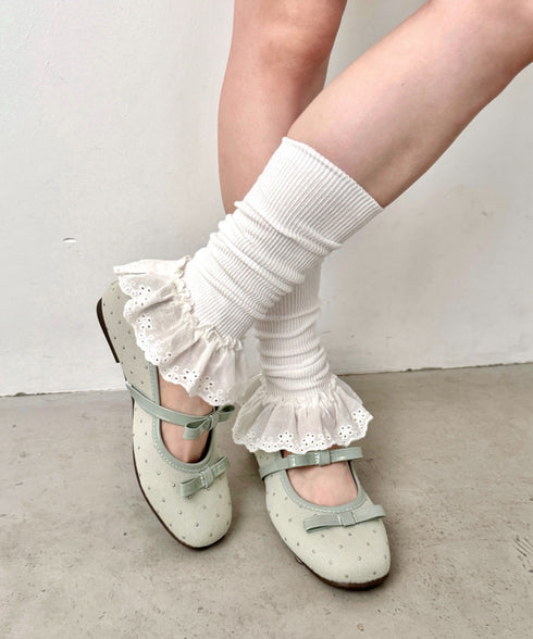 コットンレース付きリブレッグウォーマー | SL6256023 | ホワイト