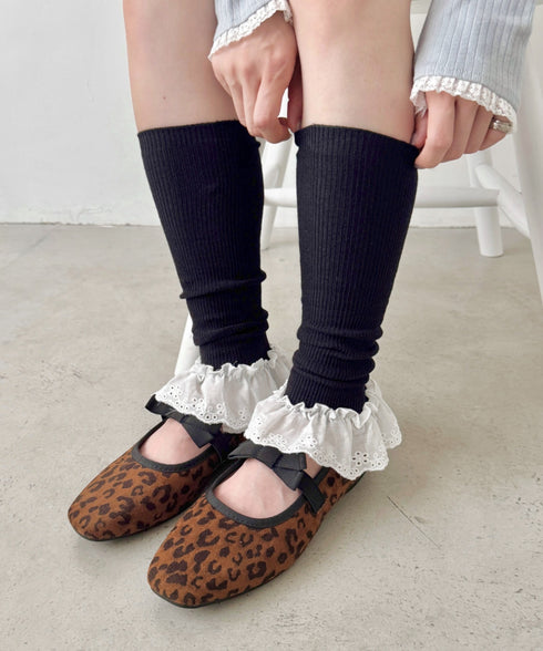 コットンレース付きリブレッグウォーマー | SL6256023 | ブラック