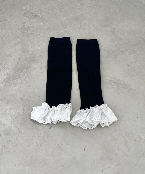 コットンレース付きリブレッグウォーマー | SL6256023 | ブラック