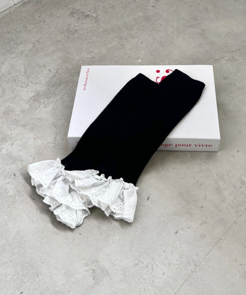 コットンレース付きリブレッグウォーマー | SL6256023 | ブラック