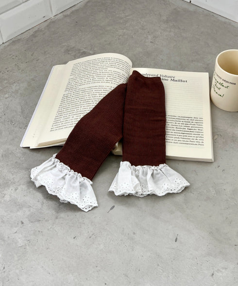 コットンレース付きリブレッグウォーマー | SL6256023 | ブラウン