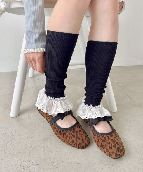 コットンレース付きリブレッグウォーマー | SL6256023 | ブラック