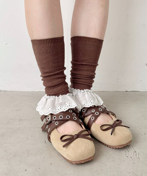 コットンレース付きリブレッグウォーマー | SL6256023 | ブラウン