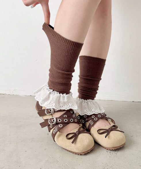 コットンレース付きリブレッグウォーマー | SL6256023 | ブラウン