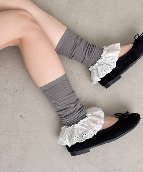 コットンレース付きリブレッグウォーマー | SL6256023 | グレー