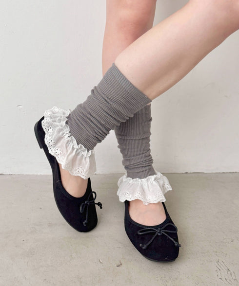 コットンレース付きリブレッグウォーマー | SL6256023 | グレー