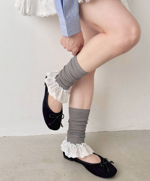 コットンレース付きリブレッグウォーマー | SL6256023 | グレー