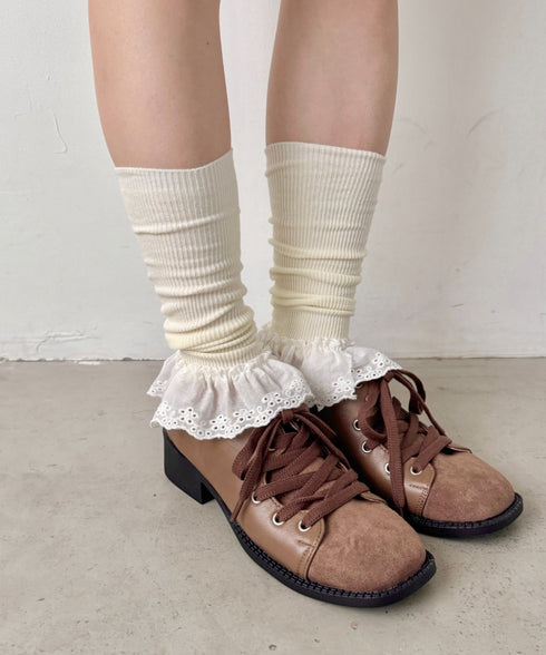 コットンレース付きリブレッグウォーマー | SL6256023 | アイボリー