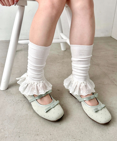 コットンレース付きリブレッグウォーマー | SL6256023 | ホワイト