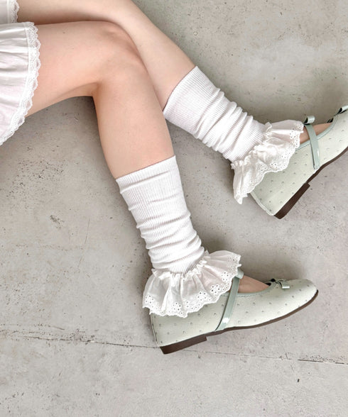 コットンレース付きリブレッグウォーマー | SL6256023 | ホワイト