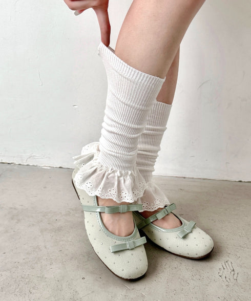 コットンレース付きリブレッグウォーマー | SL6256023 | ホワイト