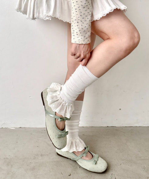 コットンレース付きリブレッグウォーマー | SL6256023 | ホワイト