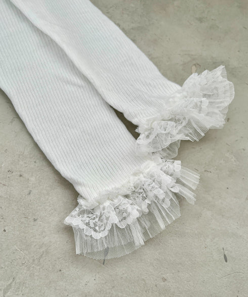 レース付きリブレッグウォーマー | SL6256024 | ホワイト