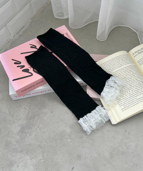 レース付きリブレッグウォーマー | SL6256024 | ブラック